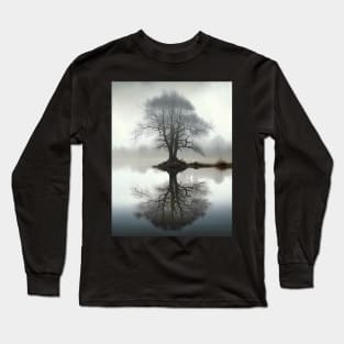 Surreal Tree Reflection on Lake Art Print Long Sleeve T-Shirt